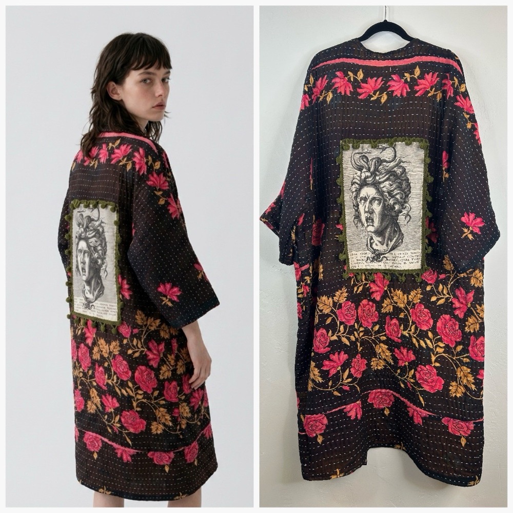 Medusa Witchy Open Front Long Cardigan Robe One Size Floral Boho Gypsy Festival